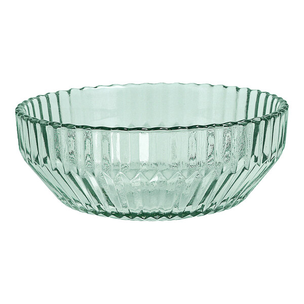 A Fortessa Verde glass bowl with ribbed edges.