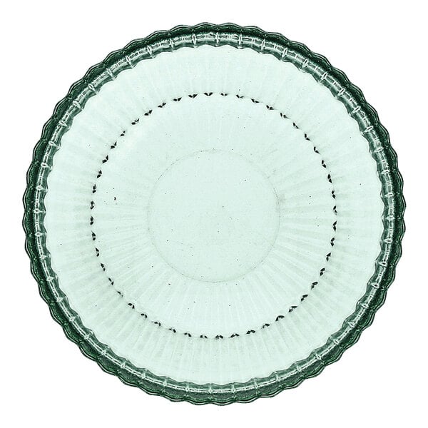 A Fortessa Archie verde glass cereal bowl with a green border.