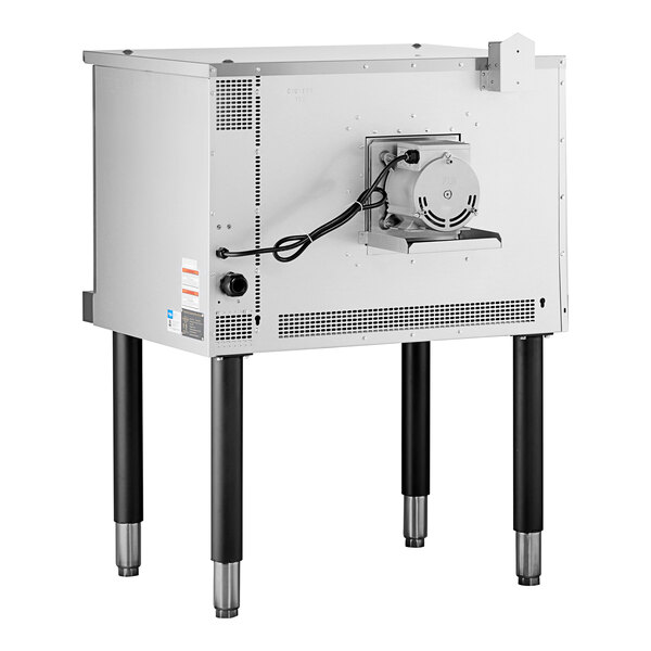 A single deck electric full size convection oven with legs and a rear-mounted motor.