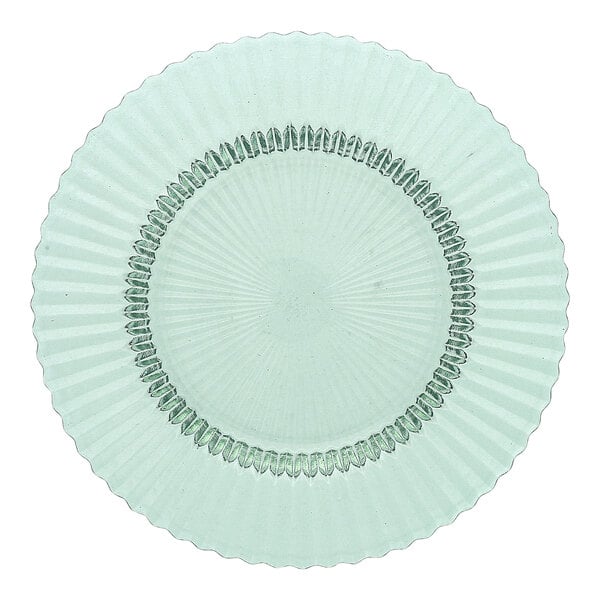 A clear glass Fortessa Verde salad/dessert plate with a circular pattern.