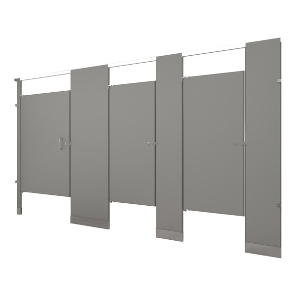 A row of three Hadrian powder-coated metal stall doors with various handles.