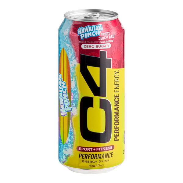A 16 fl. oz. can of C4 Energy Hawaiian Punch Fruit Juicy Red energy drink.