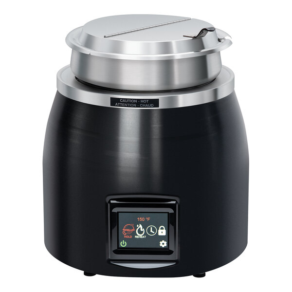 A black and silver Hatco countertop dry soup well with a digital display.