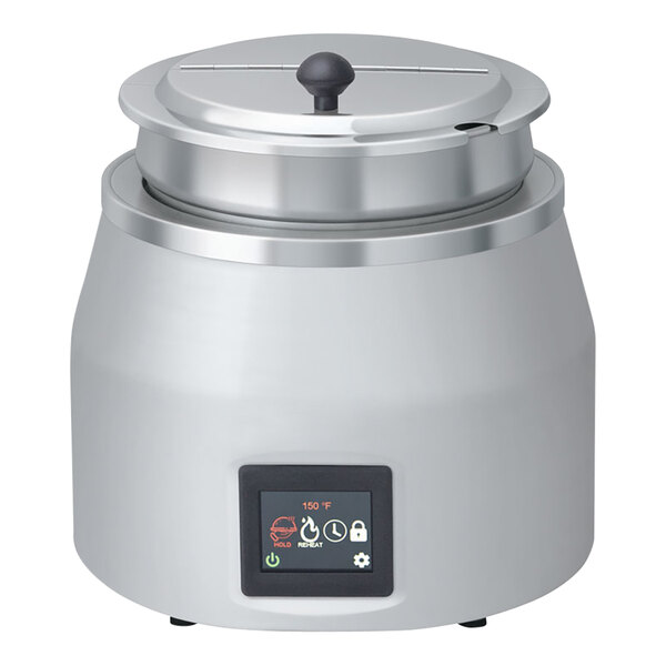A stainless steel Hatco countertop dry soup well with a digital display.