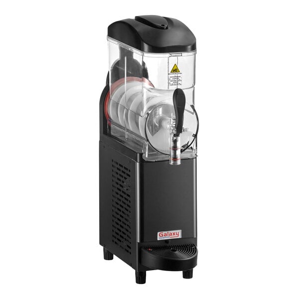 A single-tank Galaxy 3-gallon pourover granita, slushy, or frozen beverage machine with a black base and clear container.
