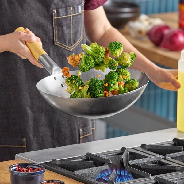 Emperor's Select 12" Carbon Steel Flat Bottom Mandarin Wok with Wood Handle