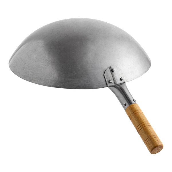 A 14-inch carbon steel Mandarin wok with a wooden handle.