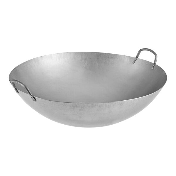 An Emperor's Select carbon steel wok with handles.