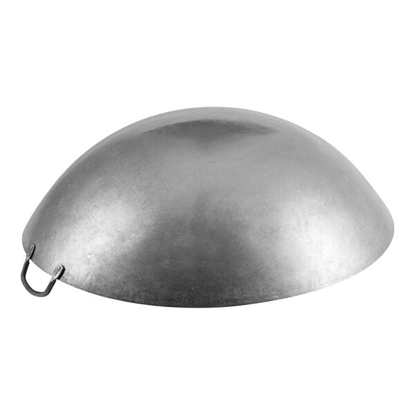 A silver metal dome with a handle.