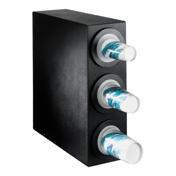 A black Dispense-Rite countertop box with three tubes inside.