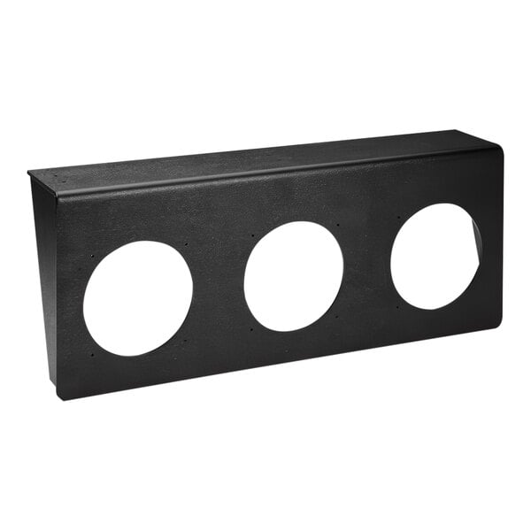 A black rectangular object with three circles.