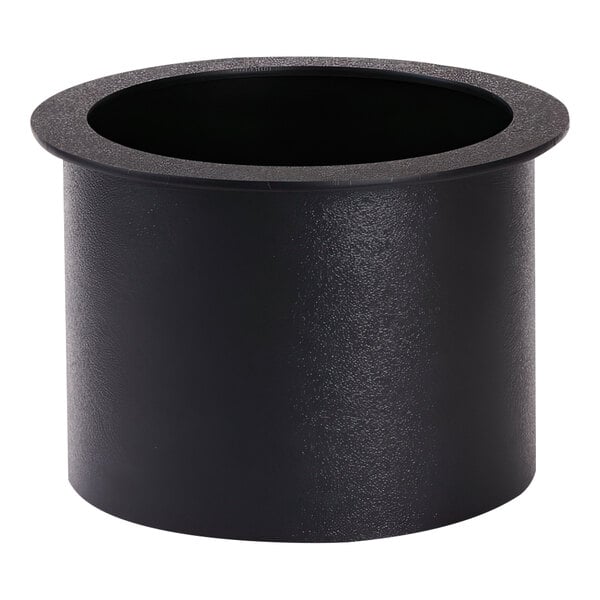 A black cylinder with a black top and a hole.