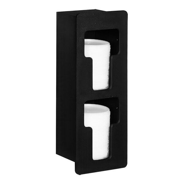 A black Dispense-Rite built-in vertical lid organizer with two sections.