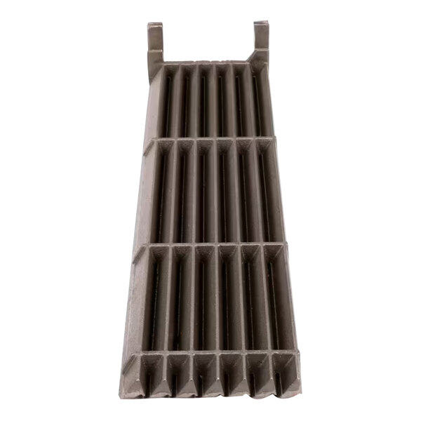A close-up of a grey metal Imperial Range slanted grate with several holes.