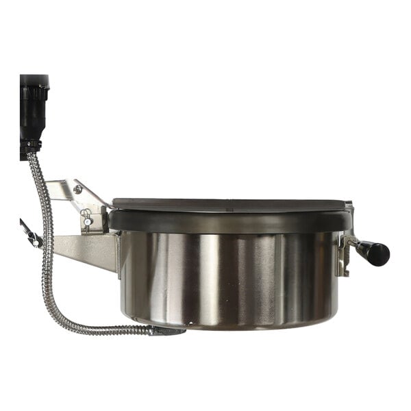 A stainless steel pot with a handle for a Paragon popcorn popper.