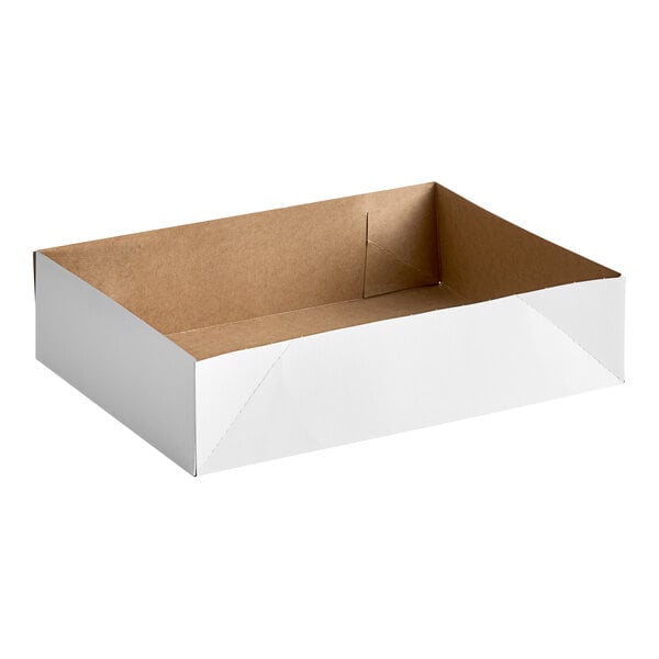 A white box with a brown lid.