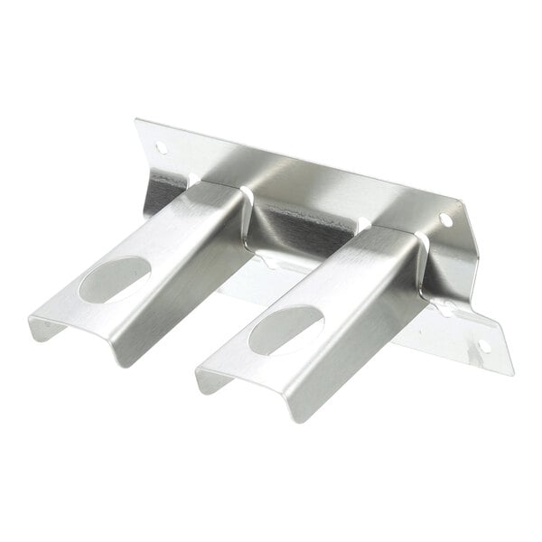 A stainless steel AllPoints mop holder with two brackets each with two holes.