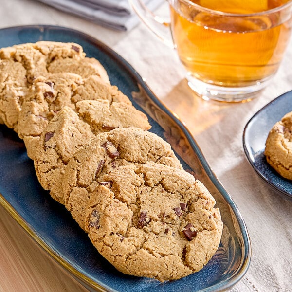 A plate of Sweet Loren's Gluten-Free Chocolate Chunk cookie on a table.