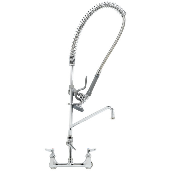 A T&S chrome pre-rinse faucet with a hose.