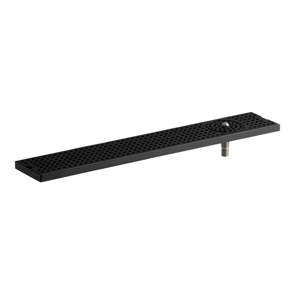 A rectangular black matte stainless steel beer drip tray with a built-in rinser.