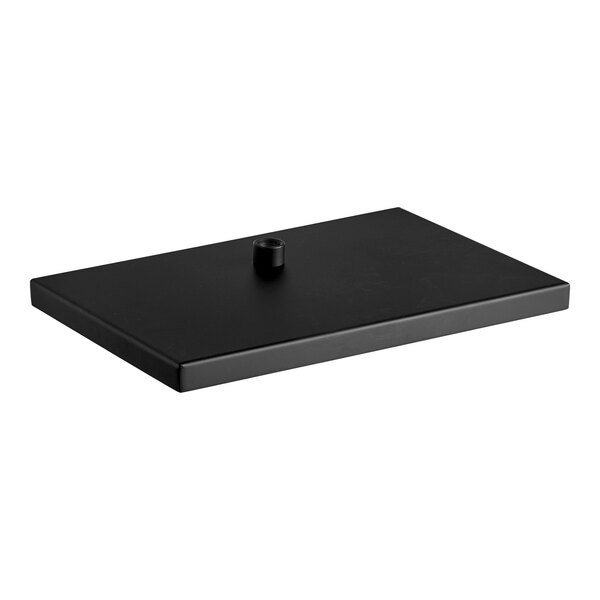 A rectangular black matte stainless steel surface-mount beer drip tray with a central drain fitting.