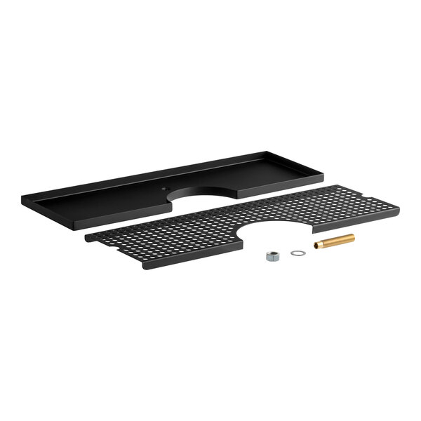 A black matte surface-mount beer drip tray with a 4-inch column cutout and included hardware.