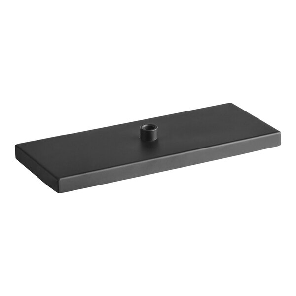 A rectangular black matte stainless steel surface-mount beer drip tray with a central drain hole.