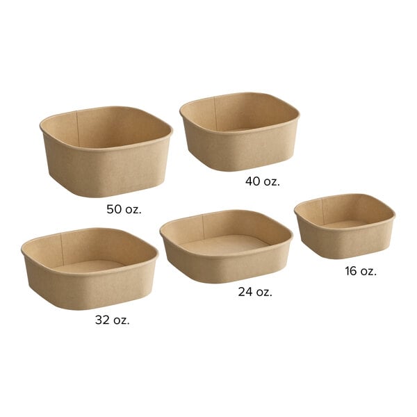 A 32 oz. square kraft PE-lined microwavable take-out container.