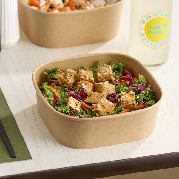 Choice 32 oz. Square Kraft PE-Lined Microwavable Take-Out Container - 50/Pack
