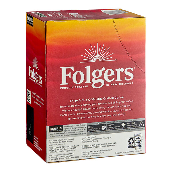 A box of Folgers Classic Roast Coffee Single Serve Keurig K-Cup Pods.