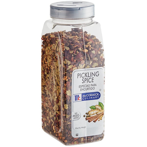 A case of McCormick Culinary Pickling Spice jars with labels.