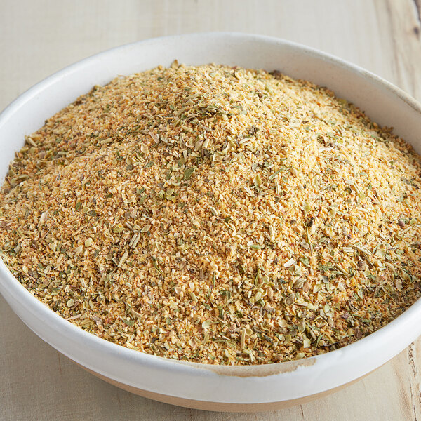 A bowl of McCormick Perfect Pinch Salt-Free Garlic and Herb seasoning.