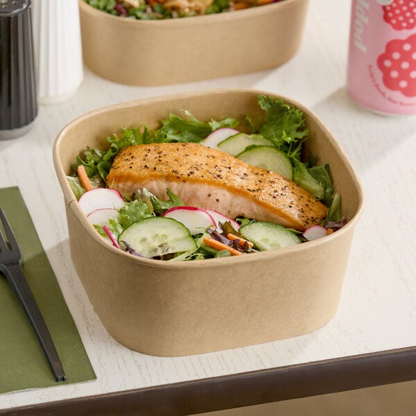 Choice 50 oz. Square Kraft PE-Lined Microwavable Take-Out Container - 300/Case