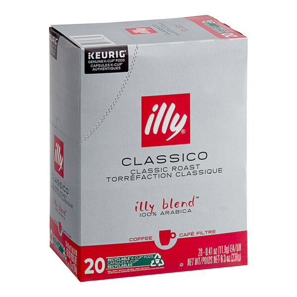 A white box of illy Classico Coffee Single Serve K-Cup Pods with red and black text.