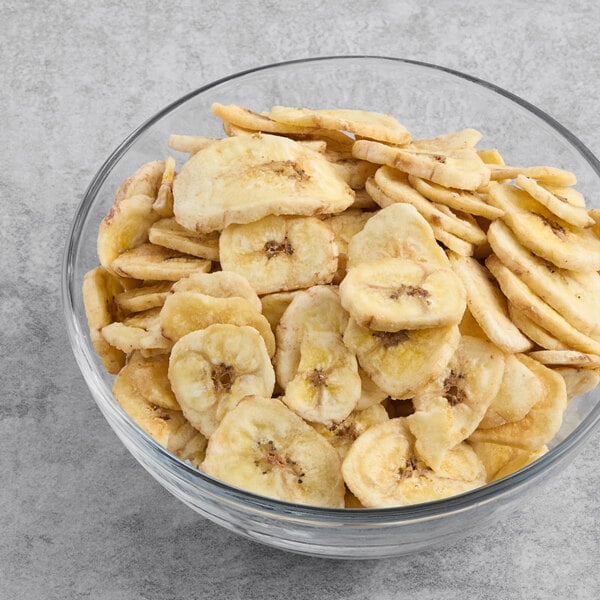 A bowl of Hometown Provisions dried banana chips.