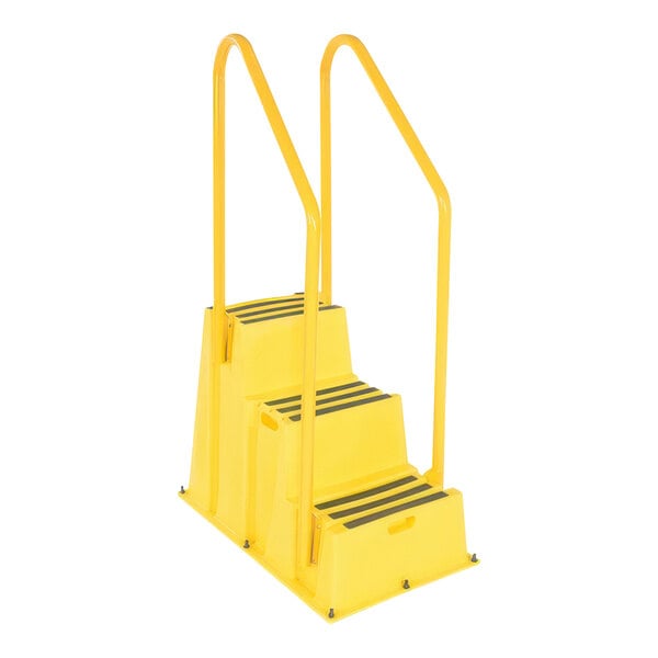 Vestil Yellow Polyethylene Three-Step Step Stool with Handrails SPN-3-YL-HR - 500 lb. Capacity