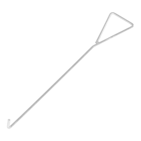 A metal hook with a triangle design.