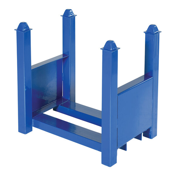 A blue rectangular steel bar cradle with four legs.
