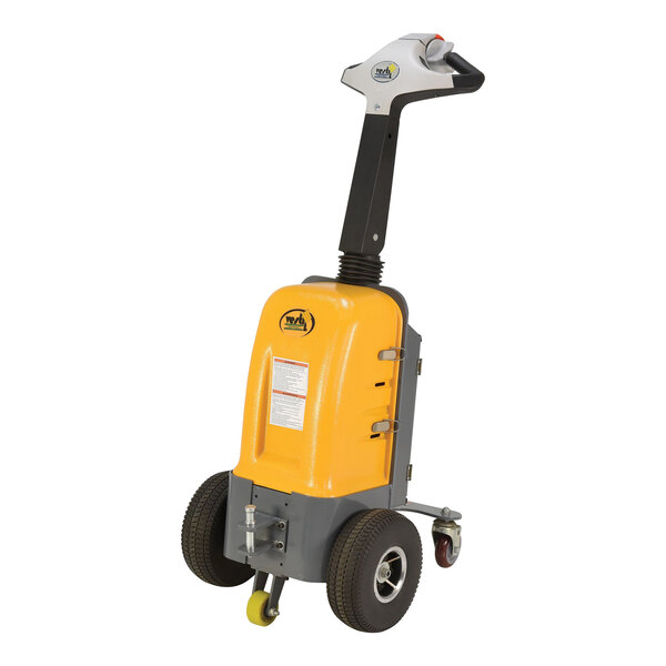 A yellow and black machine with wheels.