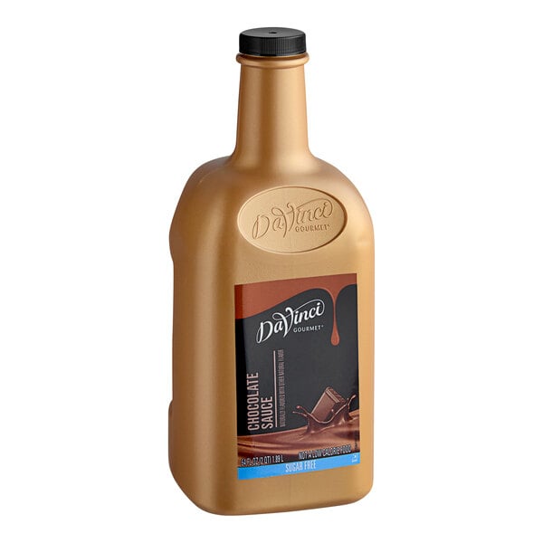 A bottle of DaVinci Gourmet Sugar Free Chocolate Flavoring Sauce with a label on a white background.