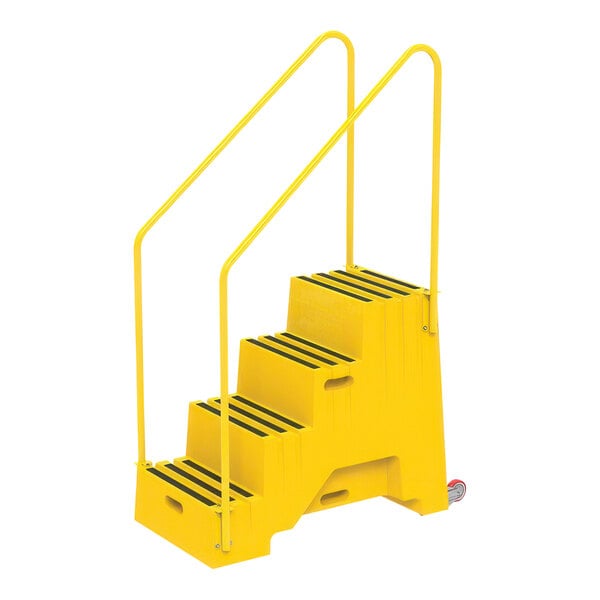 Vestil Yellow Polyethylene Four-Step Step Stool with Handrails and Casters VST-4-Y - 500 lb. Capacity