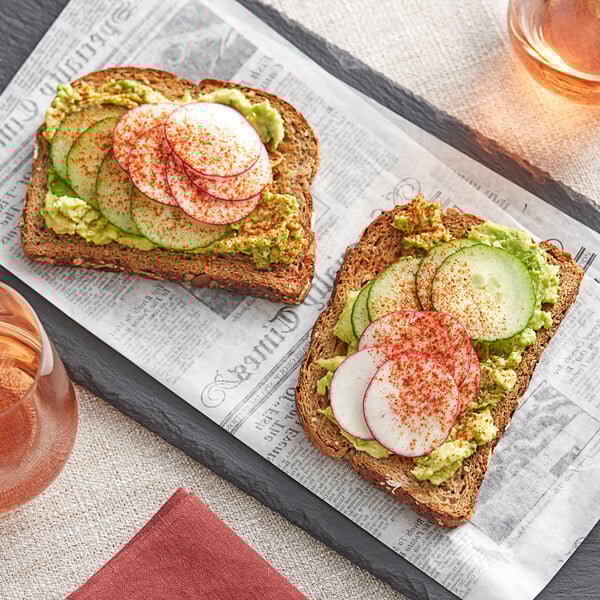 A slice of bread with paprika and vegetables on top.