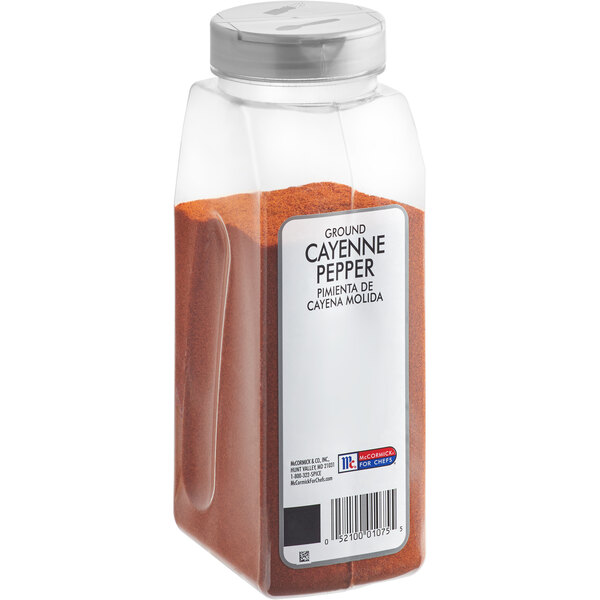 A container of McCormick Culinary Ground Cayenne Pepper.