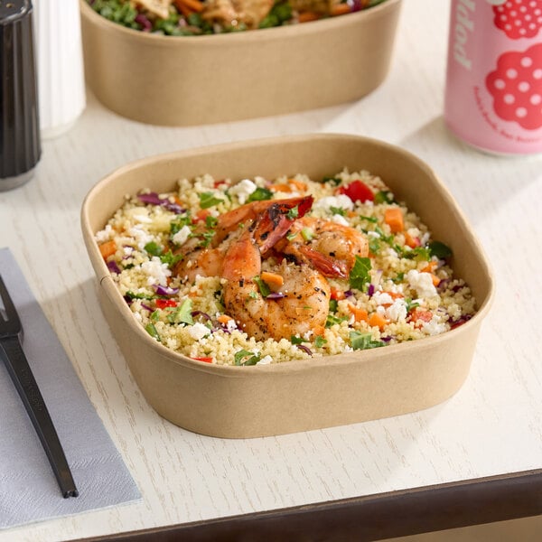 Choice 24 oz. Square Kraft PE-Lined Microwavable Take-Out Container - 300/Case