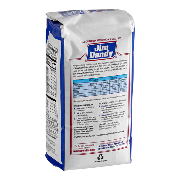 A close-up of a 2 lb. bag of Jim Dandy Quick Grits.