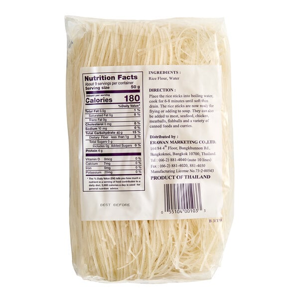 A package of Erawan Thai rice stick noodles with a label.