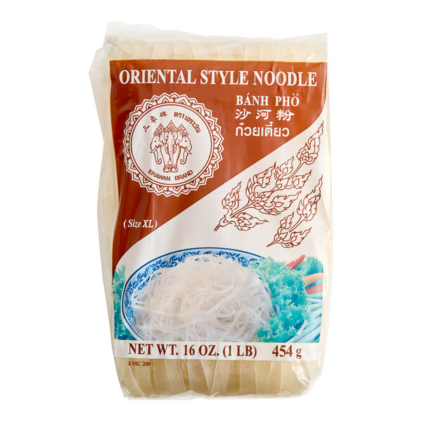A white bag of Erawan Thai rice stick noodles.