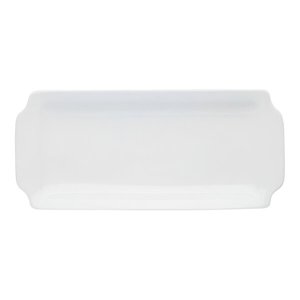 A white rectangular porcelain tray with a handle.