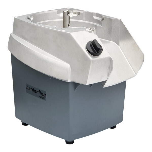 A white and grey Centerline by Hobart commercial food processor with a lid on top.