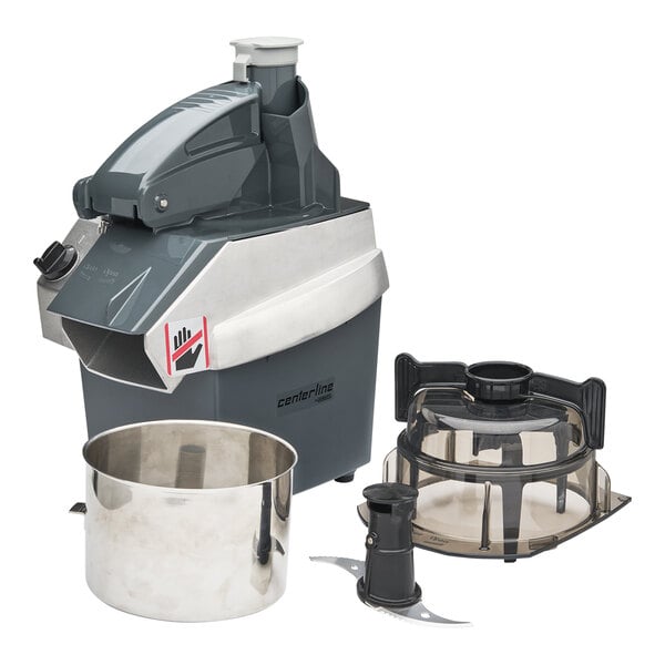 A Centerline by Hobart 2-speed food processor with a stainless steel bowl.